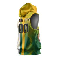 Personalized Australia Soccer Kangaroo Sleeveless Hoodie World Football Mascot Green Gold Abstract Wave