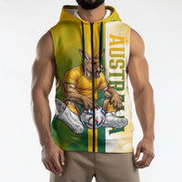 Personalized Australia Soccer Kangaroo Sleeveless Zip Hoodie World Football Mascot Green Gold Abstract Wave