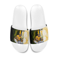 Personalized Australia Soccer Kangaroo Slide Sandals World Football Mascot Green Gold Abstract Wave
