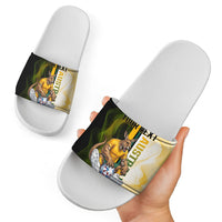Personalized Australia Soccer Kangaroo Slide Sandals World Football Mascot Green Gold Abstract Wave