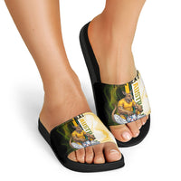 Personalized Australia Soccer Kangaroo Slide Sandals World Football Mascot Green Gold Abstract Wave