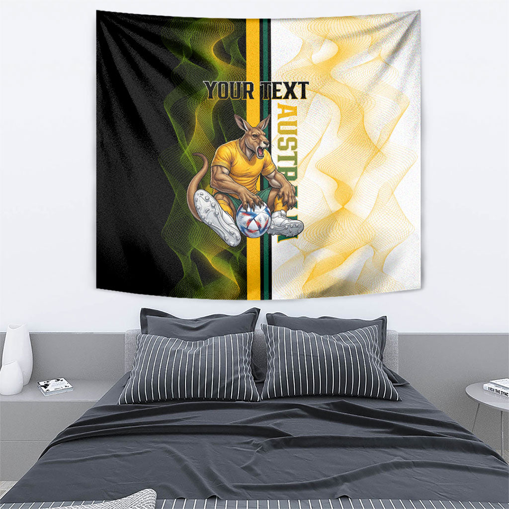 Personalized Australia Soccer Kangaroo Tapestry World Football Mascot Green Gold Abstract Wave