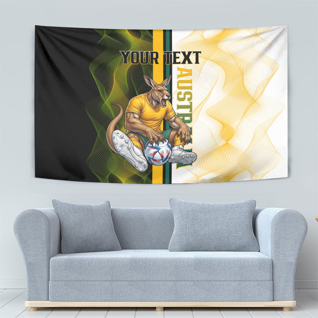 Personalized Australia Soccer Kangaroo Tapestry World Football Mascot Green Gold Abstract Wave