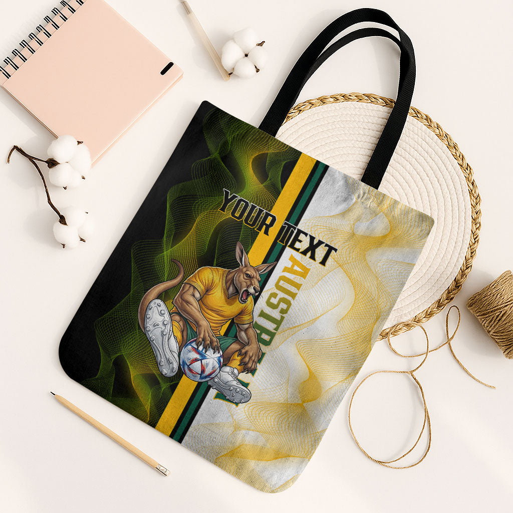 Personalized Australia Soccer Kangaroo Tote Bag World Football Mascot Green Gold Abstract Wave