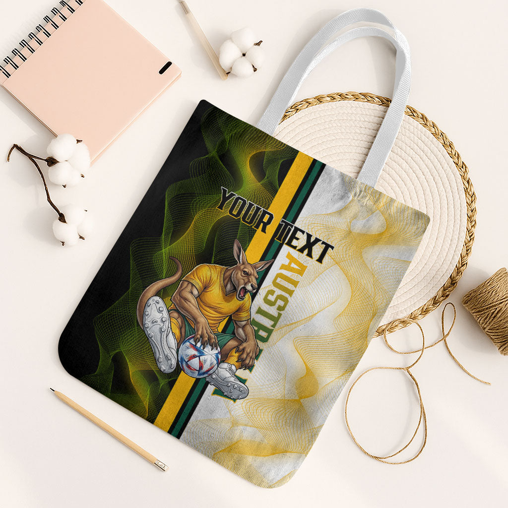Personalized Australia Soccer Kangaroo Tote Bag World Football Mascot Green Gold Abstract Wave