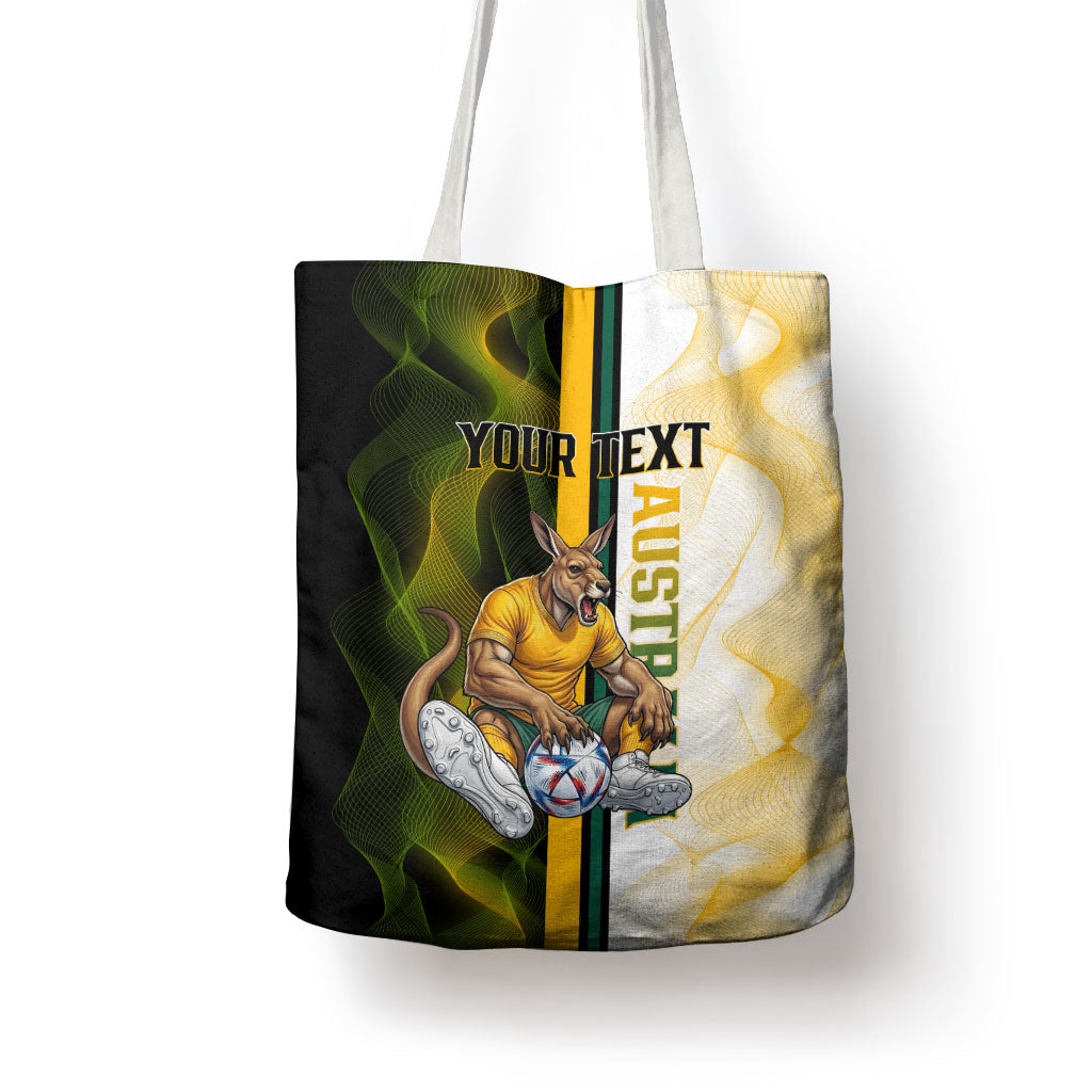 Personalized Australia Soccer Kangaroo Tote Bag World Football Mascot Green Gold Abstract Wave