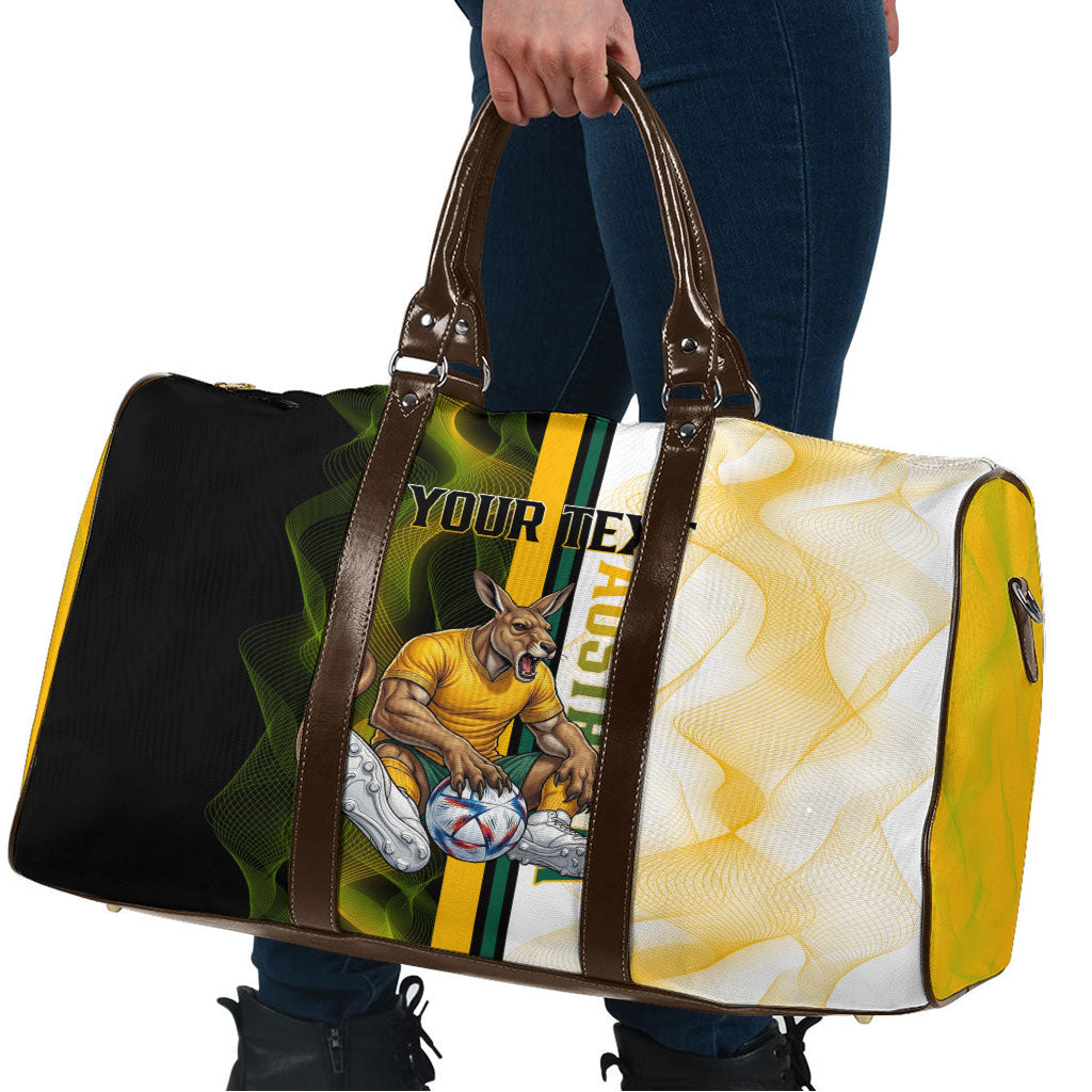 Personalized Australia Soccer Kangaroo Travel Bag World Football Mascot Green Gold Abstract Wave