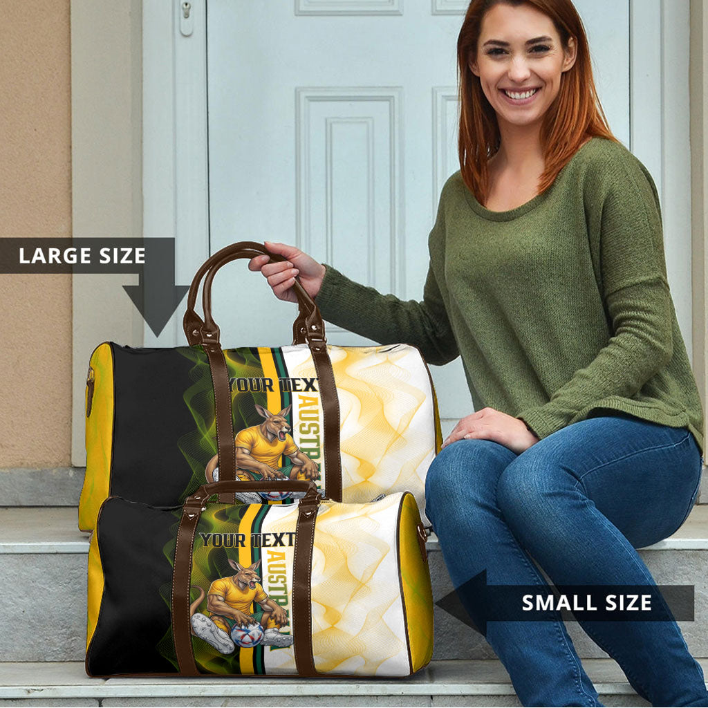Personalized Australia Soccer Kangaroo Travel Bag World Football Mascot Green Gold Abstract Wave
