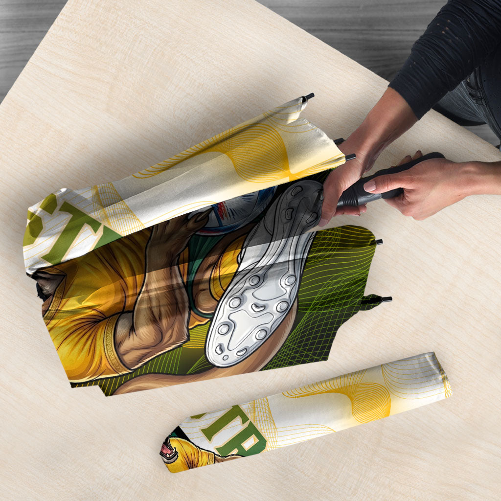 Personalized Australia Soccer Kangaroo Umbrella World Football Mascot Green Gold Abstract Wave