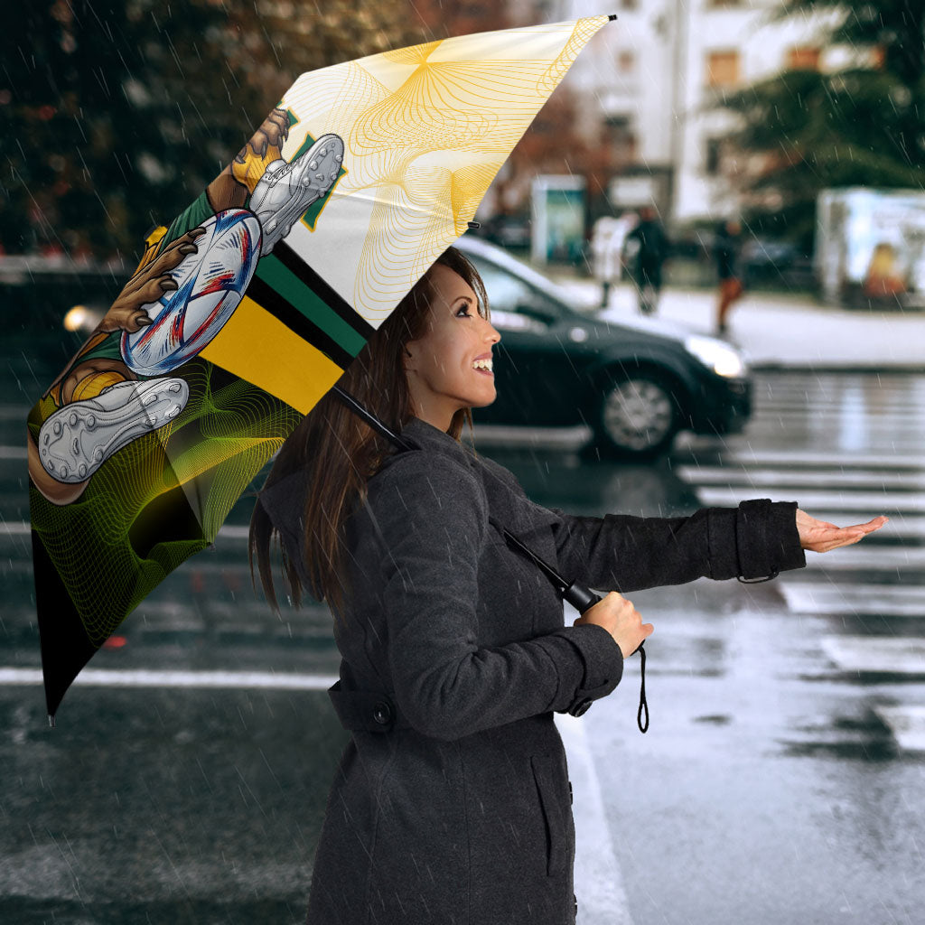 Personalized Australia Soccer Kangaroo Umbrella World Football Mascot Green Gold Abstract Wave