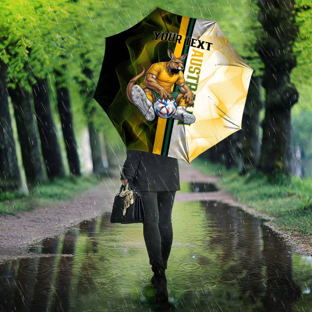 Personalized Australia Soccer Kangaroo Umbrella World Football Mascot Green Gold Abstract Wave