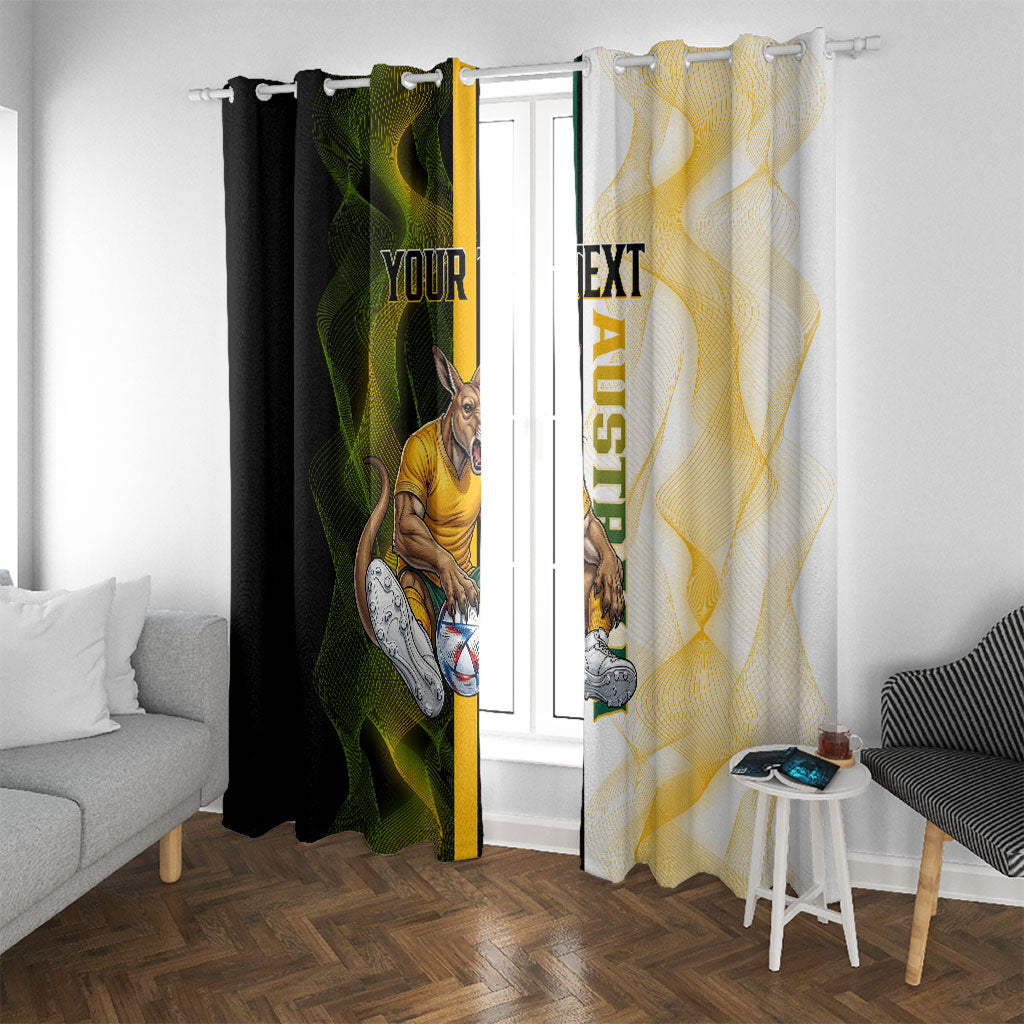 Personalized Australia Soccer Kangaroo Window Curtain World Football Mascot Green Gold Abstract Wave