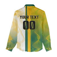 Personalized Australia Soccer Kangaroo Women Casual Shirt World Football Mascot Green Gold Abstract Wave
