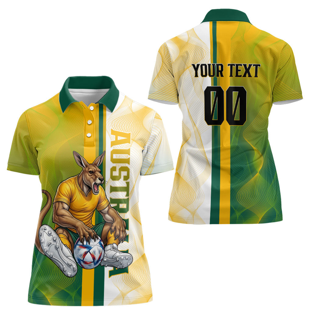 Personalized Australia Soccer Kangaroo Women Polo Shirt World Football Mascot Green Gold Abstract Wave