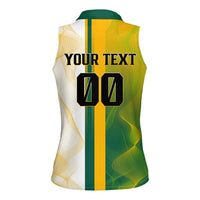 Personalized Australia Soccer Kangaroo Women Sleeveless Polo Shirt World Football Mascot Green Gold Abstract Wave