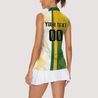 Personalized Australia Soccer Kangaroo Women Sleeveless Polo Shirt World Football Mascot Green Gold Abstract Wave