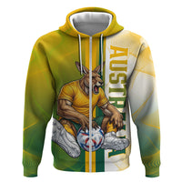 Personalized Australia Soccer Kangaroo Zip Hoodie World Football Mascot Green Gold Abstract Wave