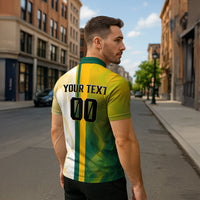 Personalized Australia Soccer Kangaroo Zipper Polo Shirt World Football Mascot Green Gold Abstract Wave