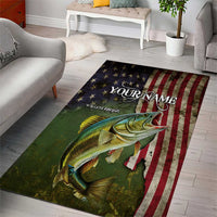Personalized Walleye Fishing Area Rug American Flag Background and Green Grunge Style Design - Wonder Print Shop