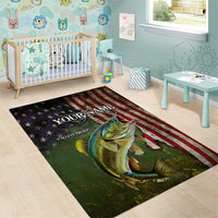 Personalized Walleye Fishing Area Rug American Flag Background and Green Grunge Style Design - Wonder Print Shop