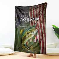 Personalized Walleye Fishing Blanket American Flag Background and Green Grunge Style Design - Wonder Print Shop