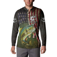Personalized Walleye Fishing Button Sweatshirt American Flag Background and Green Grunge Style Design - Wonder Print Shop