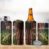 Personalized Walleye Fishing 4 in 1 Can Cooler Tumbler American Flag Background and Green Grunge Style Design - Wonder Print Shop