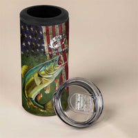 Personalized Walleye Fishing 4 in 1 Can Cooler Tumbler American Flag Background and Green Grunge Style Design - Wonder Print Shop