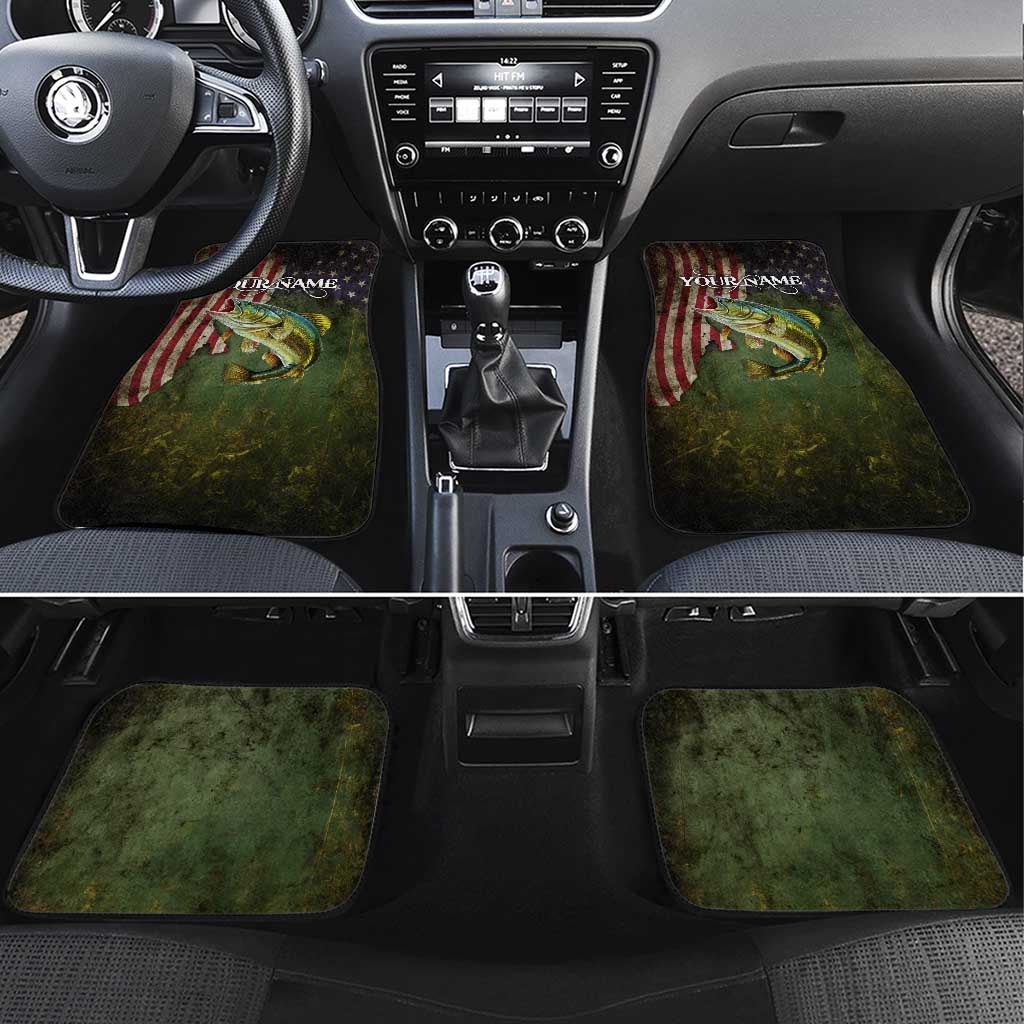 Personalized Walleye Fishing Car Mats American Flag Background and Green Grunge Style Design - Wonder Print Shop