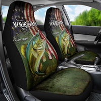 Personalized Walleye Fishing Car Seat Cover American Flag Background and Green Grunge Style Design - Wonder Print Shop