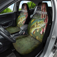 Personalized Walleye Fishing Car Seat Cover American Flag Background and Green Grunge Style Design - Wonder Print Shop