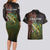 Personalized Walleye Fishing Couples Matching Long Sleeve Bodycon Dress and Hawaiian Shirt American Flag Background and Green Grunge Style Design - Wonder Print Shop