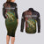 Personalized Walleye Fishing Couples Matching Long Sleeve Bodycon Dress and Long Sleeve Button Shirt American Flag Background and Green Grunge Style Design - Wonder Print Shop