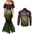 Personalized Walleye Fishing Couples Matching Mermaid Dress and Long Sleeve Button Shirt American Flag Background and Green Grunge Style Design - Wonder Print Shop