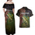Personalized Walleye Fishing Couples Matching Off Shoulder Maxi Dress and Hawaiian Shirt American Flag Background and Green Grunge Style Design - Wonder Print Shop