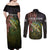 Personalized Walleye Fishing Couples Matching Off Shoulder Maxi Dress and Long Sleeve Button Shirt American Flag Background and Green Grunge Style Design - Wonder Print Shop