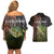 Personalized Walleye Fishing Couples Matching Off Shoulder Short Dress and Hawaiian Shirt American Flag Background and Green Grunge Style Design - Wonder Print Shop