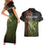 Personalized Walleye Fishing Couples Matching Short Sleeve Bodycon Dress and Hawaiian Shirt American Flag Background and Green Grunge Style Design - Wonder Print Shop