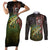 Personalized Walleye Fishing Couples Matching Short Sleeve Bodycon Dress and Long Sleeve Button Shirt American Flag Background and Green Grunge Style Design - Wonder Print Shop