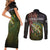 Personalized Walleye Fishing Couples Matching Short Sleeve Bodycon Dress and Long Sleeve Button Shirt American Flag Background and Green Grunge Style Design - Wonder Print Shop