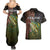 Personalized Walleye Fishing Couples Matching Summer Maxi Dress and Hawaiian Shirt American Flag Background and Green Grunge Style Design - Wonder Print Shop