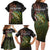 Personalized Walleye Fishing Family Matching Long Sleeve Bodycon Dress and Hawaiian Shirt American Flag Background and Green Grunge Style Design - Wonder Print Shop