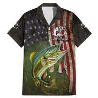 Personalized Walleye Fishing Family Matching Mermaid Dress and Hawaiian Shirt American Flag Background and Green Grunge Style Design - Wonder Print Shop