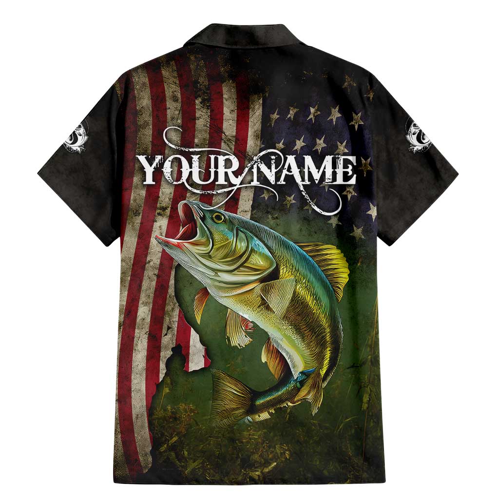 Personalized Walleye Fishing Family Matching Mermaid Dress and Hawaiian Shirt American Flag Background and Green Grunge Style Design - Wonder Print Shop