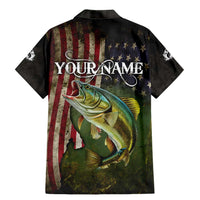 Personalized Walleye Fishing Family Matching Mermaid Dress and Hawaiian Shirt American Flag Background and Green Grunge Style Design - Wonder Print Shop