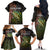 Personalized Walleye Fishing Family Matching Off The Shoulder Long Sleeve Dress and Hawaiian Shirt American Flag Background and Green Grunge Style Design - Wonder Print Shop
