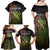 Personalized Walleye Fishing Family Matching Off Shoulder Maxi Dress and Hawaiian Shirt American Flag Background and Green Grunge Style Design - Wonder Print Shop