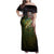 Personalized Walleye Fishing Family Matching Off Shoulder Maxi Dress and Hawaiian Shirt American Flag Background and Green Grunge Style Design - Wonder Print Shop