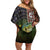 Personalized Walleye Fishing Family Matching Off Shoulder Short Dress and Hawaiian Shirt American Flag Background and Green Grunge Style Design - Wonder Print Shop