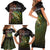 Personalized Walleye Fishing Family Matching Short Sleeve Bodycon Dress and Hawaiian Shirt American Flag Background and Green Grunge Style Design - Wonder Print Shop